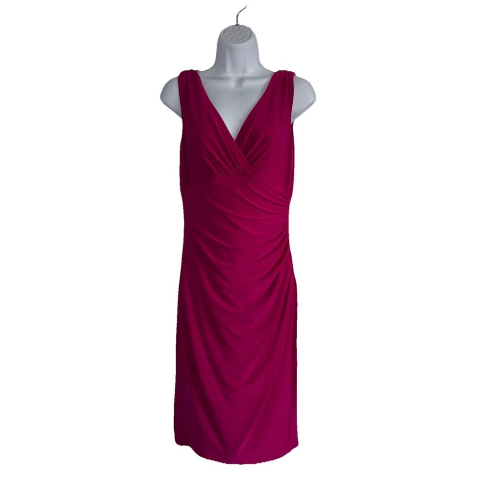 Lauren Ralph Lauren Pink Sleeveless V-Neck Dress Women's Size 6 Ruched Side